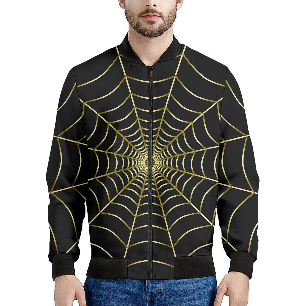Yellow Cobweb Print Men's Bomber Jacket