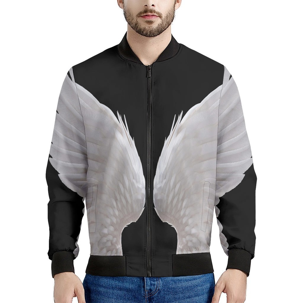 White Angel Wings Print Men's Bomber Jacket